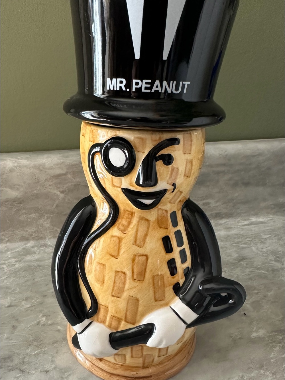 Mr. Peanut Ceramic Figurine  cookie Jar — Black and Tan